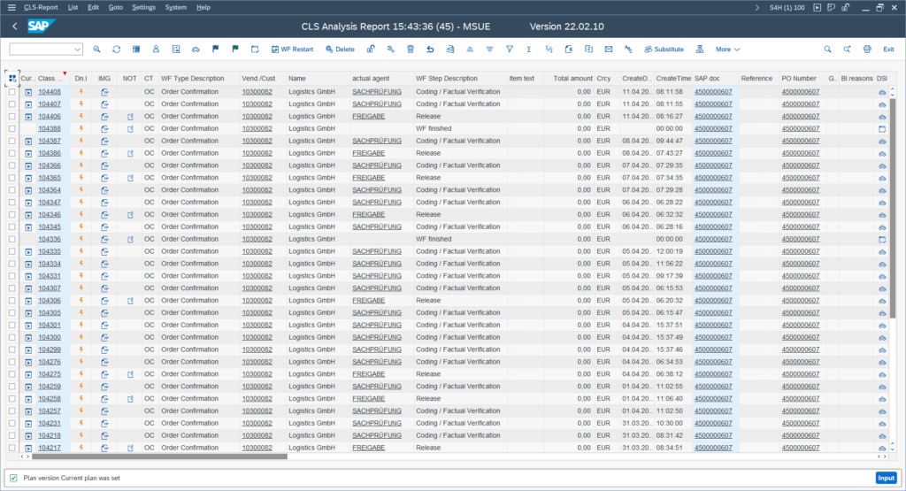 dashboard view SAP order confirmation