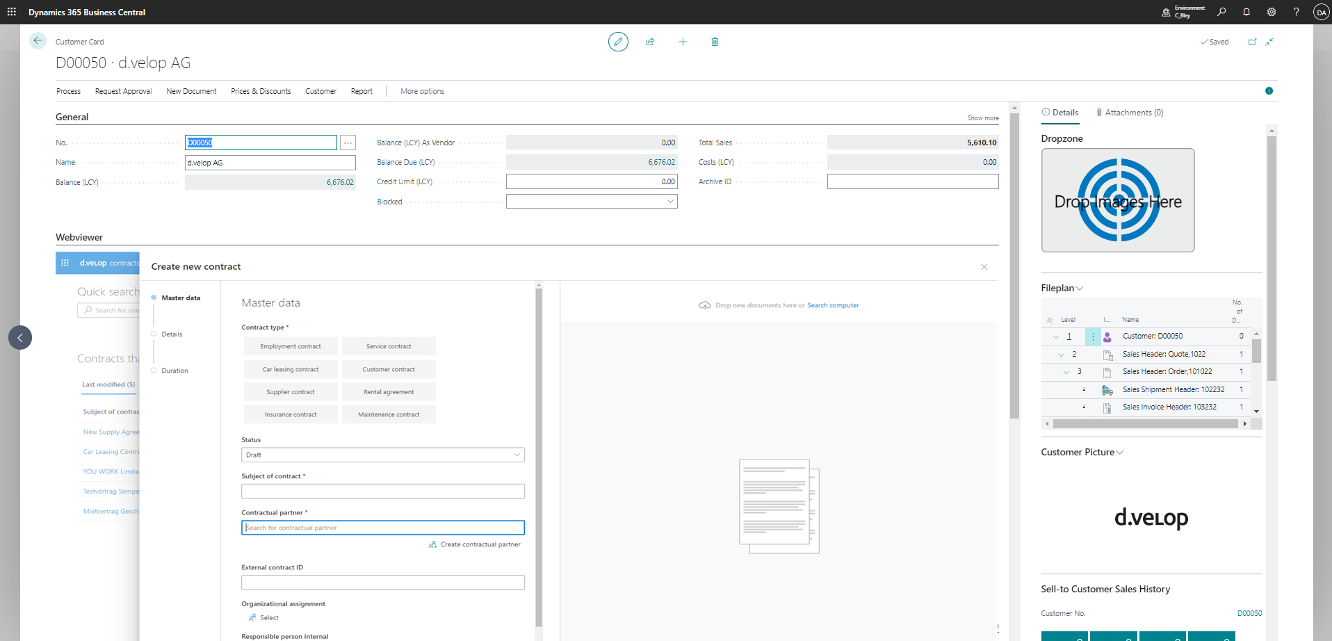d.velop blog screenshot contract in business central