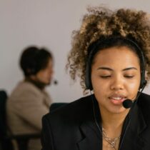 Working employee in a meeting with a headset on