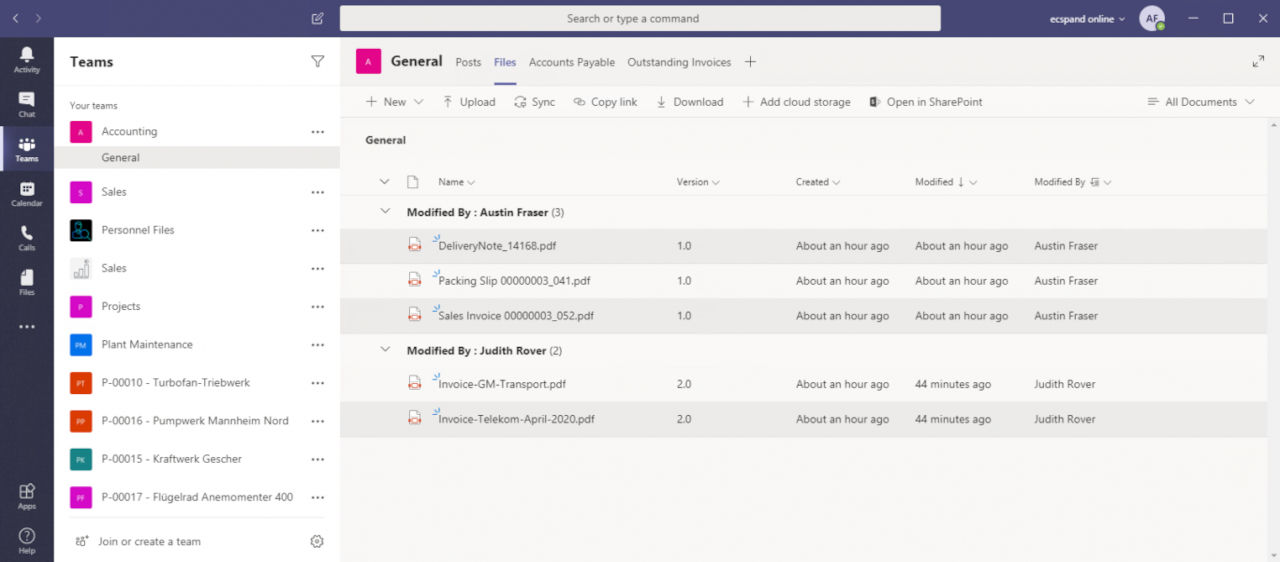 teams document control view