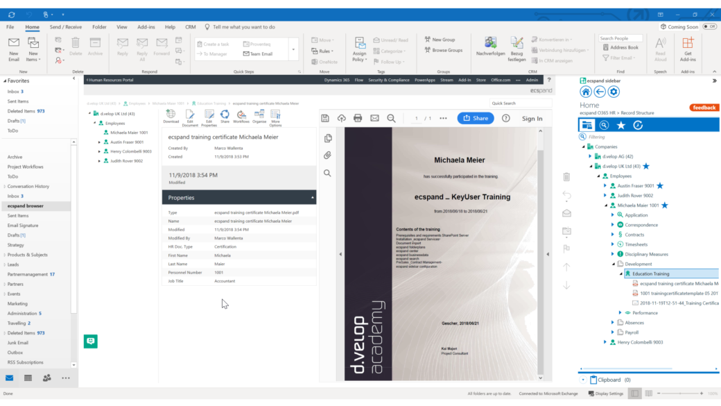 ecspand center features sharepoint outlook integration-screenshot