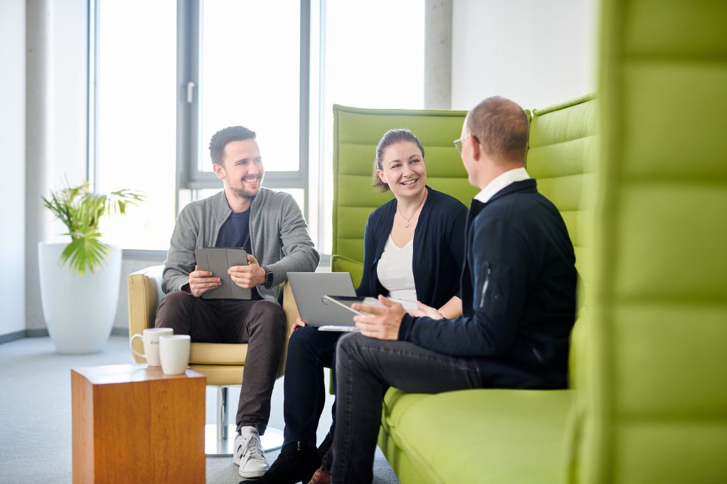 Employee sitting in talking area