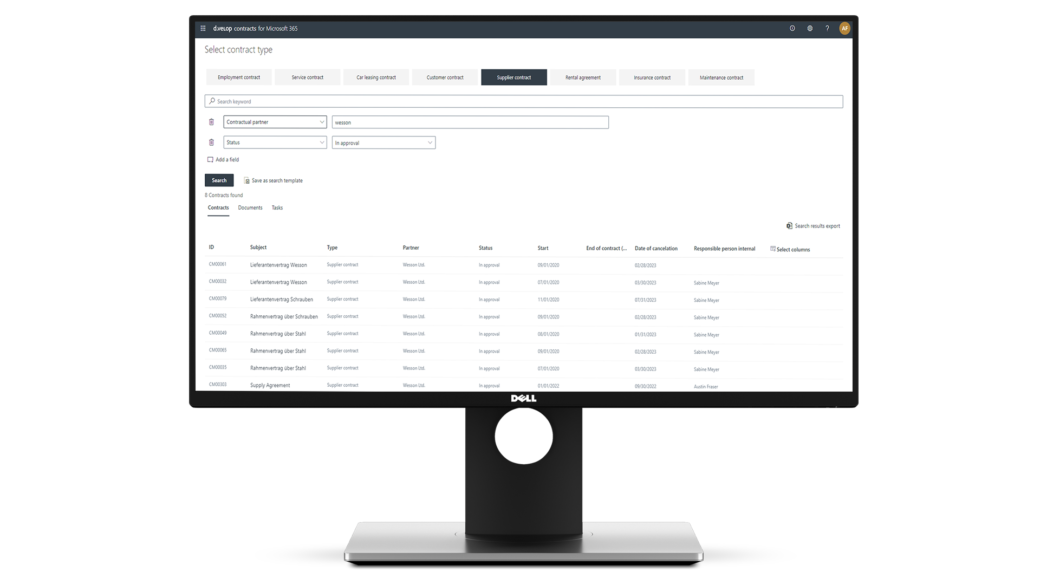 advanced search functions and reportings in contract management with sharepoint