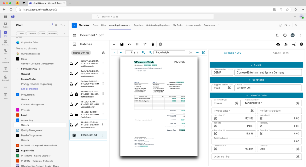 invoices microsoft teams