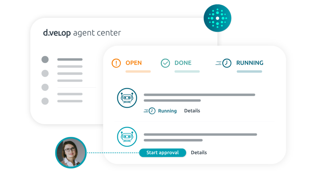 The graphic shows the d.velop agent center